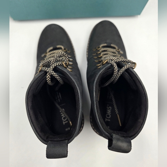 Toms Wedge Boot Melrose Black Water Resistant Lace Up Womens Size 8 New With Box - Picture 8 of 16